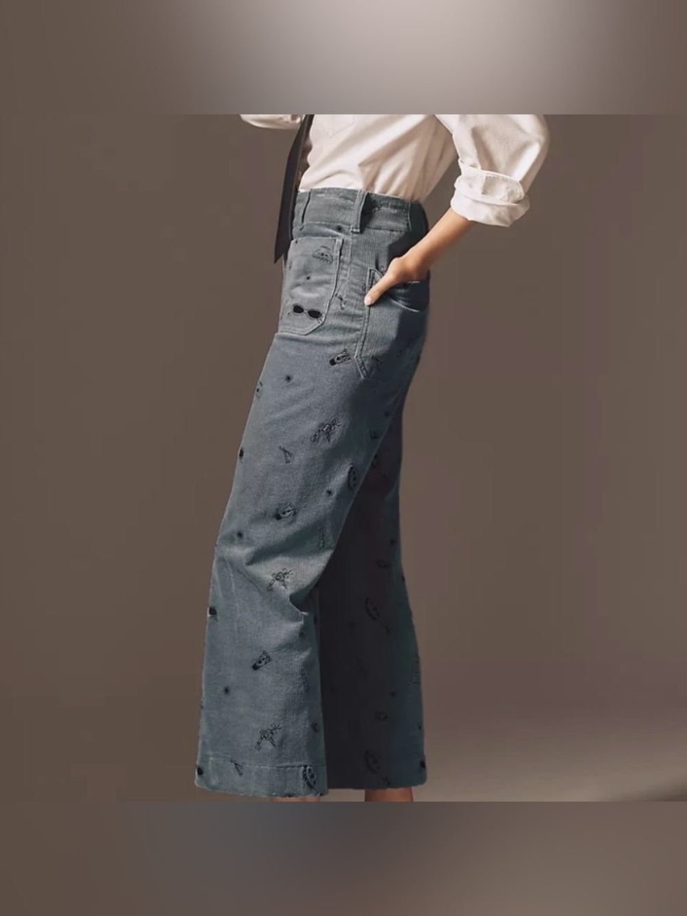 Maeve The Colette Cropped Wide Leg pants Embroidered Corduroy size 29 - Picture 2 of 11